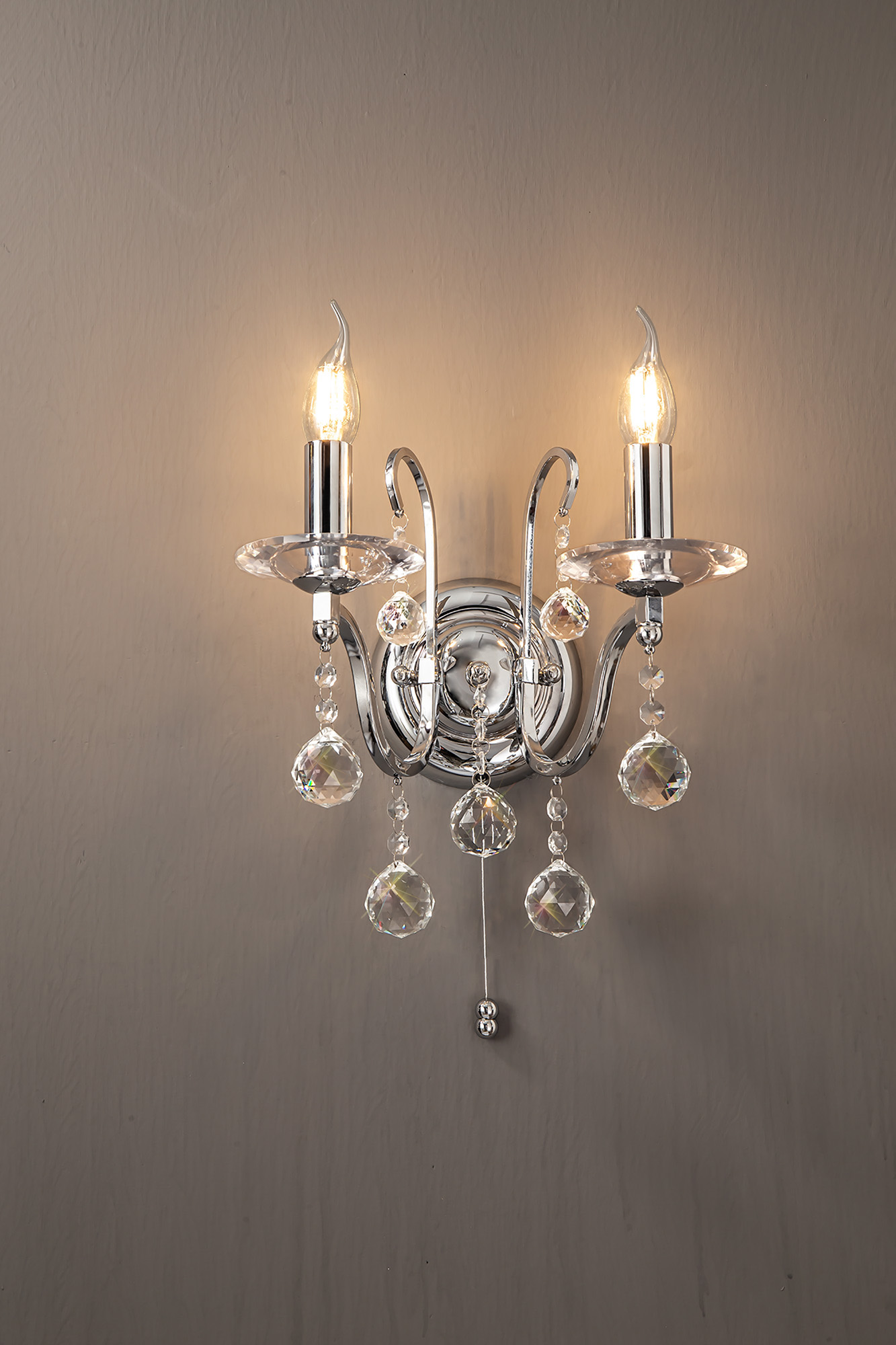 IL30112  Bianco Crystal Switched Wall Lamp 2 Light Polished Chrome